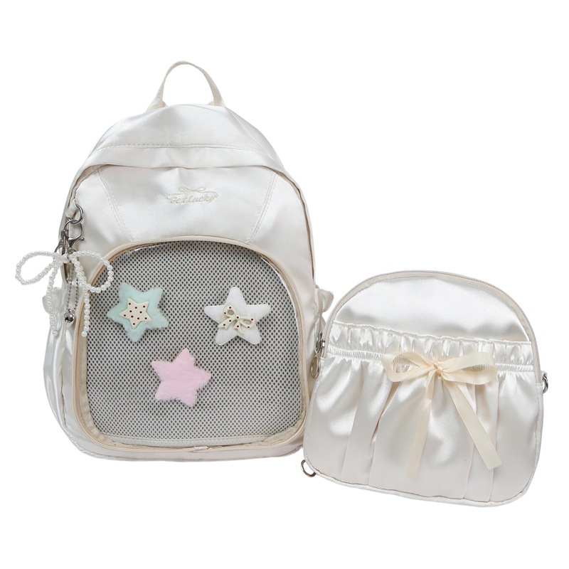 Detachable single-shoulder crossbody bag, college-style bow bow backpack, large-capacity commuting forest-style schoolbag, pain bag and kid bag Item Picture