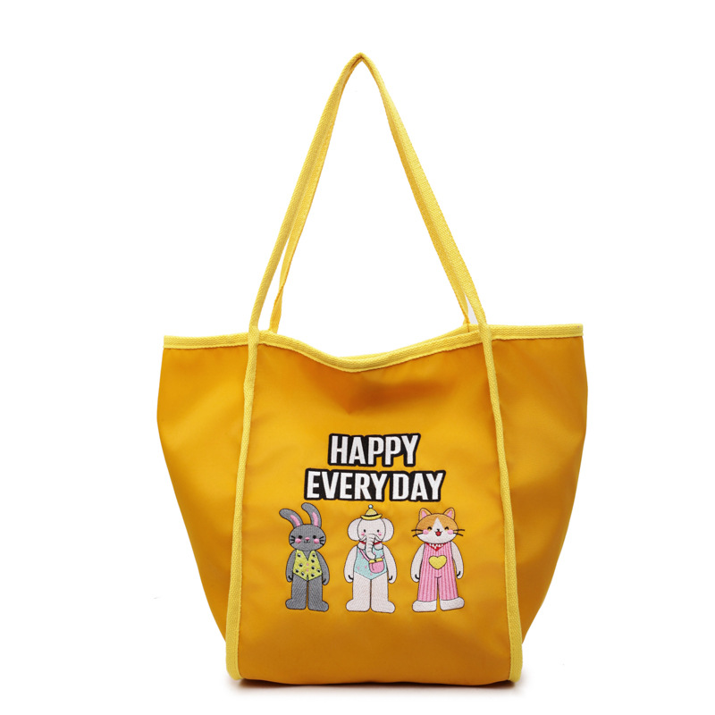 A new Korean-style high-quality, fresh and cute animal-embroidered tote bag for women in a solid color, simple, lightweight and versatile crossbody bag Item Picture
