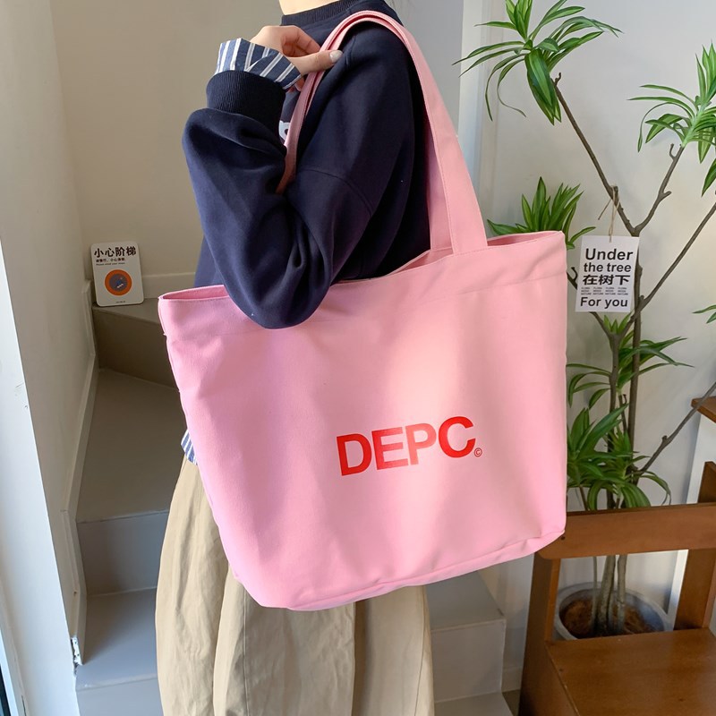 Red women's spring and summer letter-printed tote bag, Korean-style ins large-capacity laid-back shopping shoulder bag details Picture