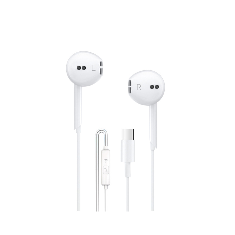 Flat-mouthed TPC in-ear wired headphones with deep bass, suitable for Huawei Android type-c wired control headphones wholesale Item Picture