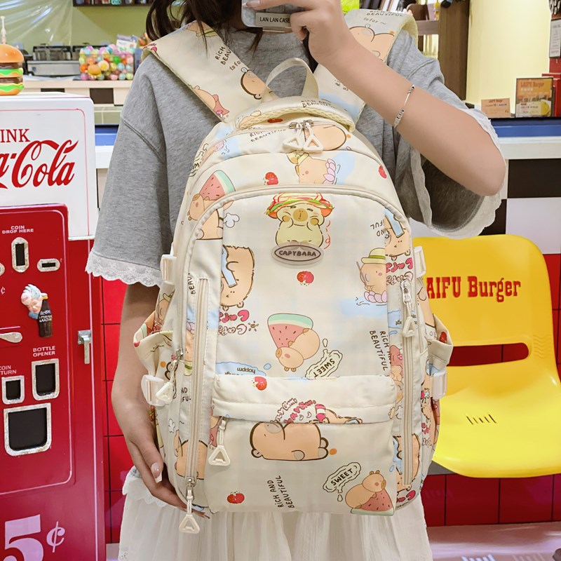 Cute Capibala student junior high school schoolbag, versatile, simple and large-capacity cartoon backpack for girls full figure
