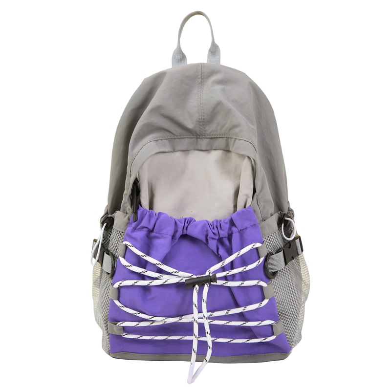 A new high-appearation-level mountain style ins color-blocking drawstring large-capacity backpack for camping, hiking and backpacking couples Item Picture