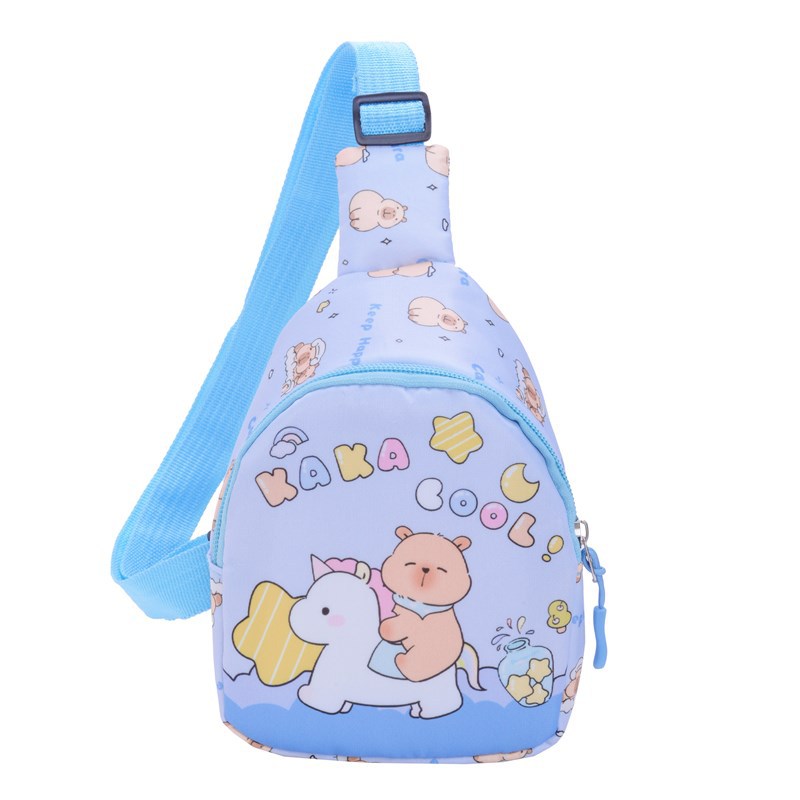 2025 New children's bags: Cartoon and cute boys and girls' chest bag, Capibara Capybara print children's crossbody bag Item Picture