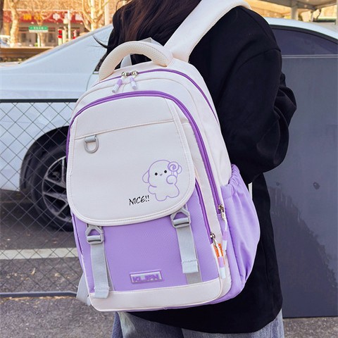 Korean version wholesale versatile student burden reduction and spine protection backpack New macaron contrasting color fresh and clean schoolbag with large capacity full figure