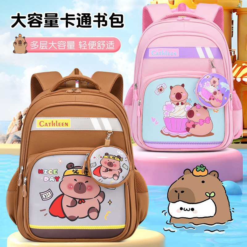 New cartoon, cute and cool school bags for boys and girls in grades one and two, reducing burden and protecting the spine, double-shoulder student bags details Picture