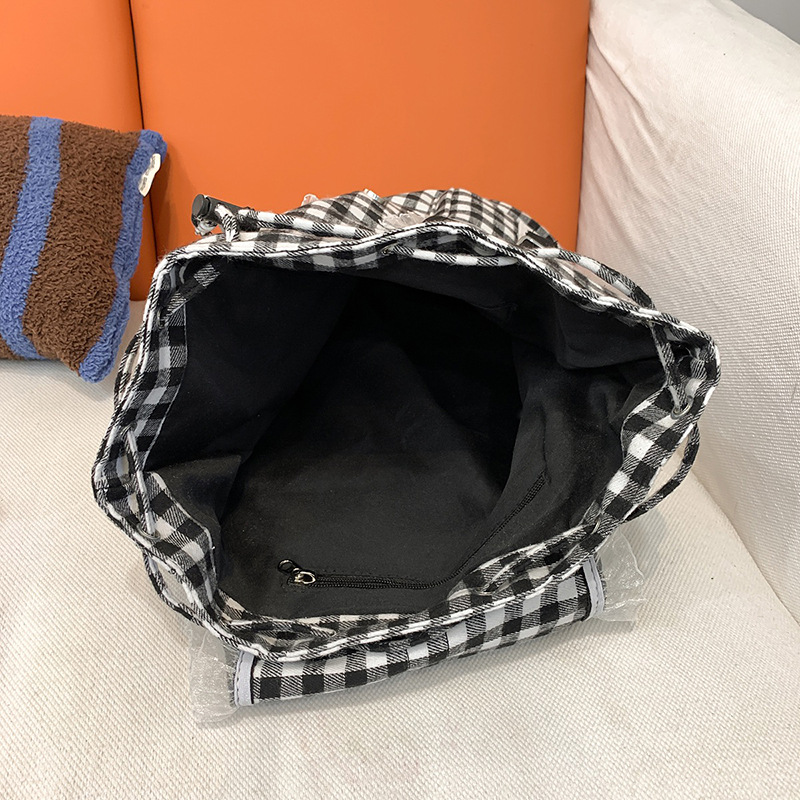 Korean-style niche black and white lace backpack, Japanese-style drawstring bucket bag, large-capacity casual travel backpack for girls Application Scenario