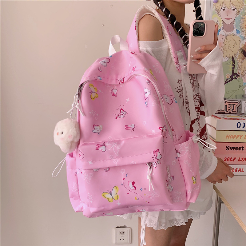 The new forest-themed ins high-appearance-level fresh and sweet candy-colored cute butterfly backpack is a lightweight backpack for girls full figure