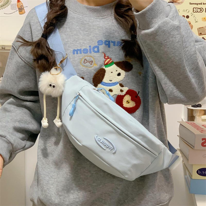 Solid-color ins single-shoulder bag, chest bag, versatile for student travel, Japanese niche solid-color crossbody bag, women's Harajuku style waist bag full figure
