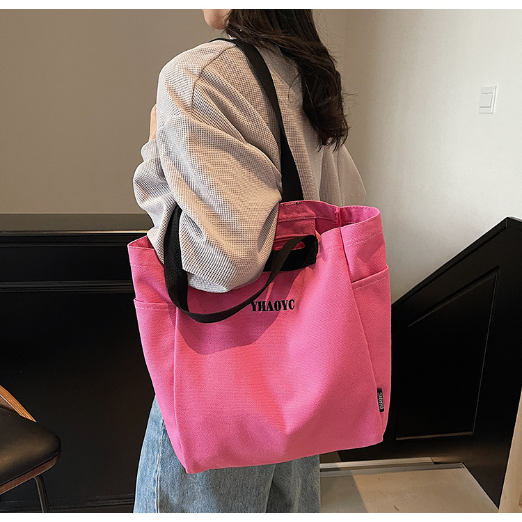 Simple commuting canvas bag for classes, casual tote bag for female college students, Korean-style large-capacity shopping bag, information bag details Picture