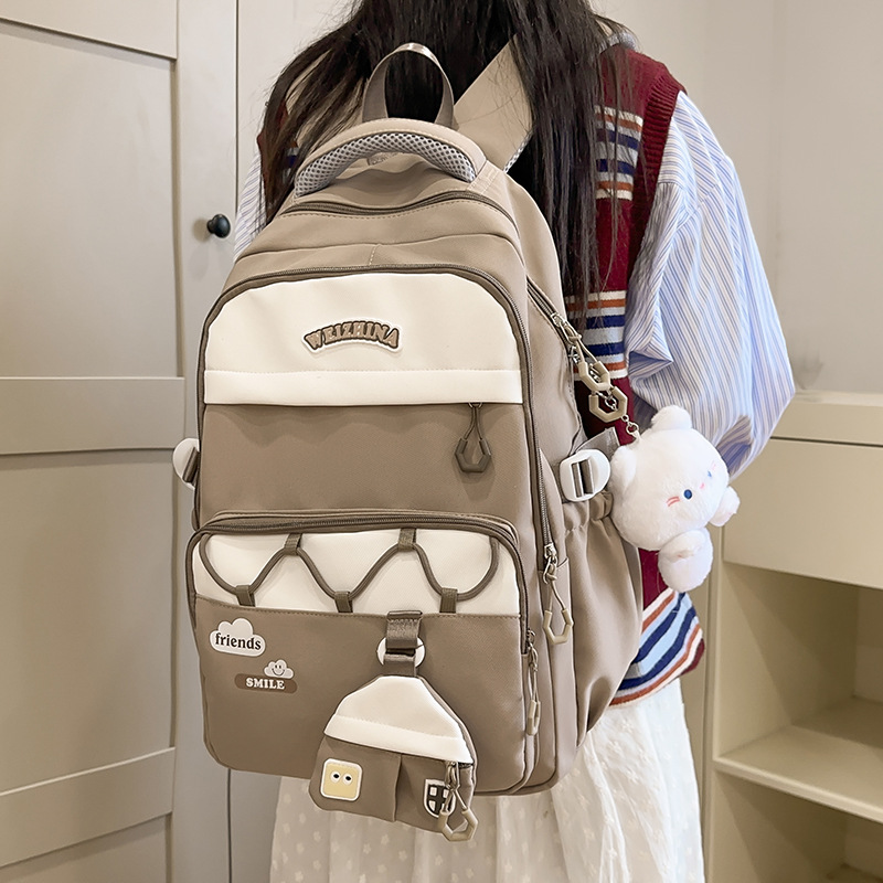 Spring new high-quality schoolbag for girls, Korean style Instagram color-blocking and splicing multi-compartment lightweight backpack for primary and secondary school students details Picture