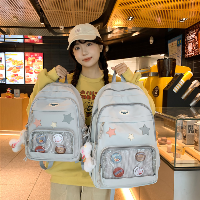Japanese-style ins transparent badge, large-capacity, versatile, school-style student backpack, sweet girl mini backpack full figure
