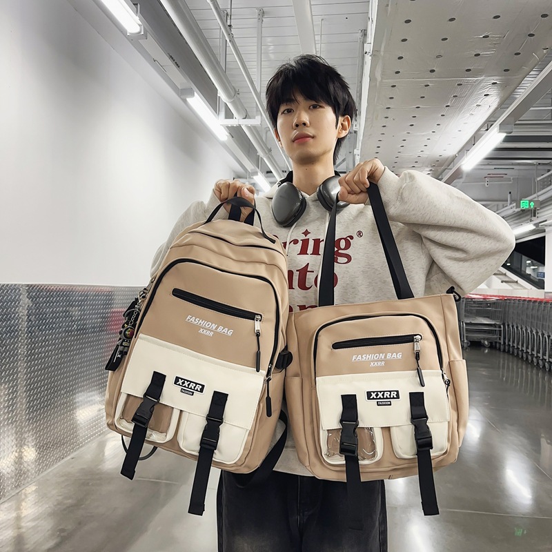 2025 New color-blocking schoolbag with large capacity Korean version ins two-piece backpacks for primary and secondary school students in grades three to six details Picture