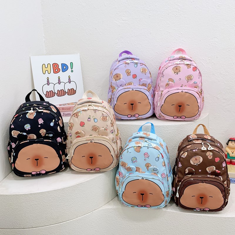 Kapibala children's schoolbags, cartoon backpacks for kindergartens, cute schoolbags for girls and students, high appearance level, double-shoulder backpacks full figure