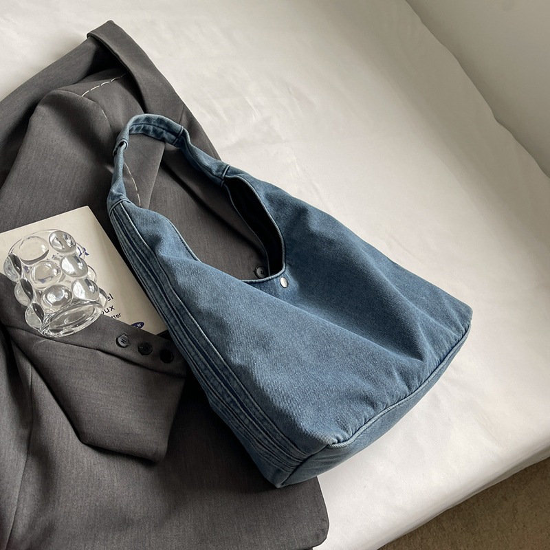 Denim bag for women's Summer 2024 new laid-back style work and commuting single-shoulder bag, simple and versatile casual tote bag Specification drawing