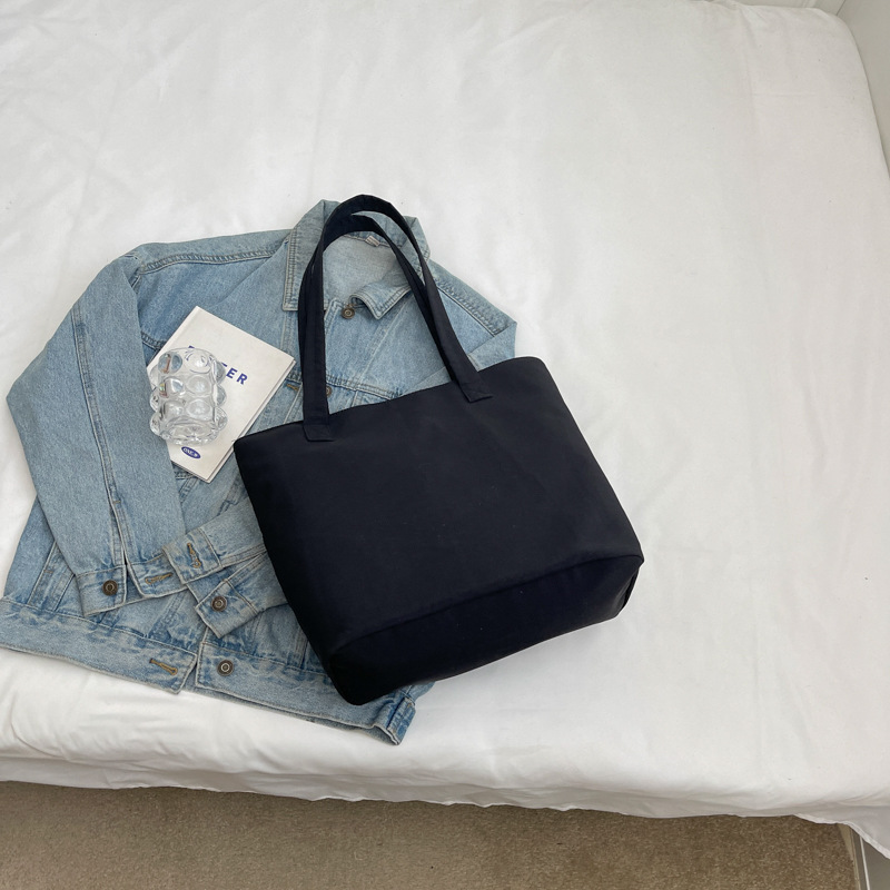 Versatile solid-color canvas bag, tote women's bag, large-capacity Korean-style simple and casual college student commuting and class bag Specification drawing