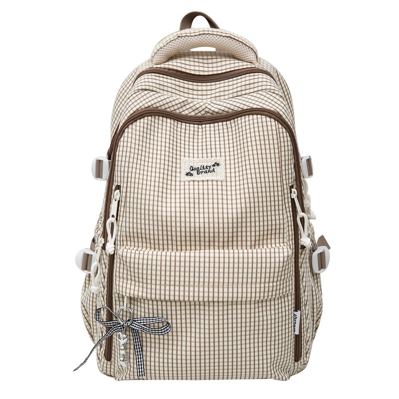High-appearance-level checkered schoolbag for female college students, casual backpack for junior high school students, large-capacity versatile backpack for senior high school students, trendy Item Picture