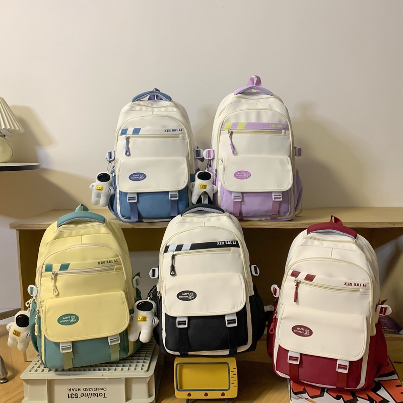 New junior high school student schoolbag in solid color with a college style, large-capacity backpack, high school student backpack for girls full figure