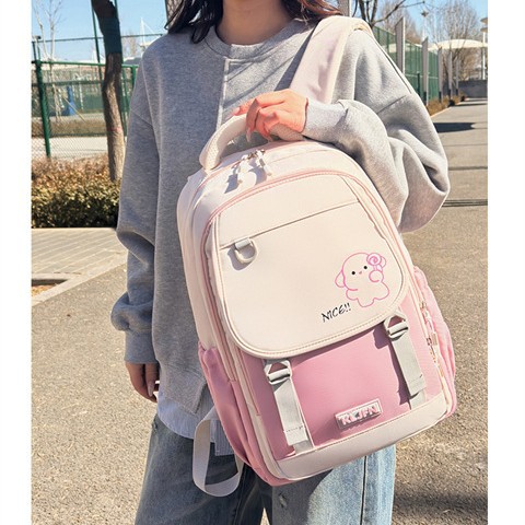 Korean version wholesale versatile student burden reduction and spine protection backpack New macaron contrasting color fresh and clean schoolbag with large capacity Application Scenario