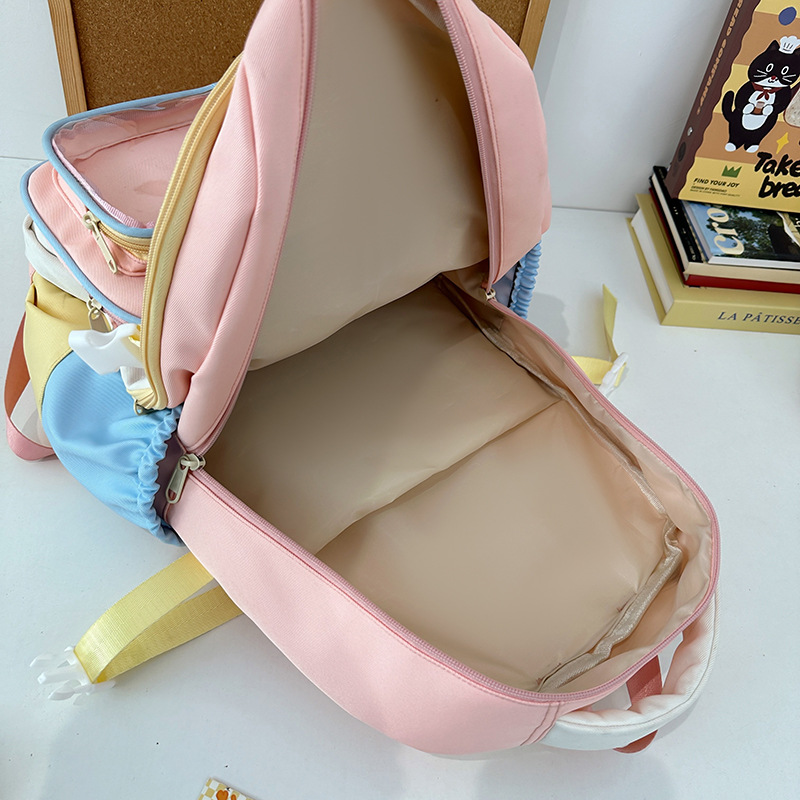 A fresh and cute color-blocking backpack with a large capacity for students, a school bag, a versatile Japanese-style backpack for junior high school students Application Scenario