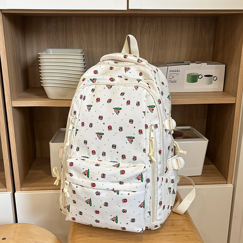 Korean-style Instagram minimalist schoolbags for junior high school, senior high school and college students, cute camcampus casual bags for girls, cherry and strawberry backpacks full figure