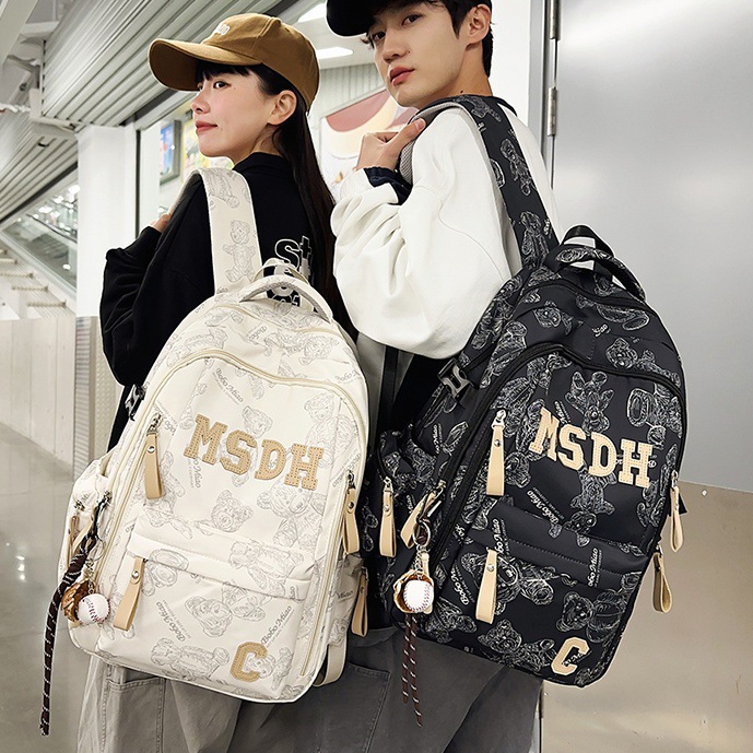 Korean InS-style large-capacity backpack for junior and senior high school students, cute bear print backpack for primary school students with high appearance level full figure