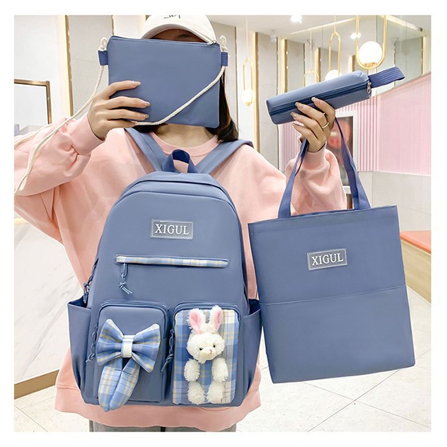 New Japanese-style simple girls' bag, casual student backpack, Harajuku style four-piece set, backpack, multi-functional handbag Application Scenario