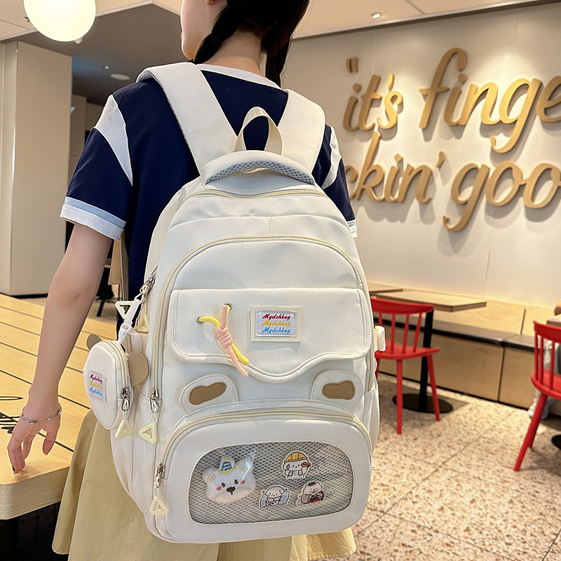 A new Japanese style backpack with a high level of appearance, fresh, sweet and cute bear transparent smudging pain bag for junior high school and high school students details Picture