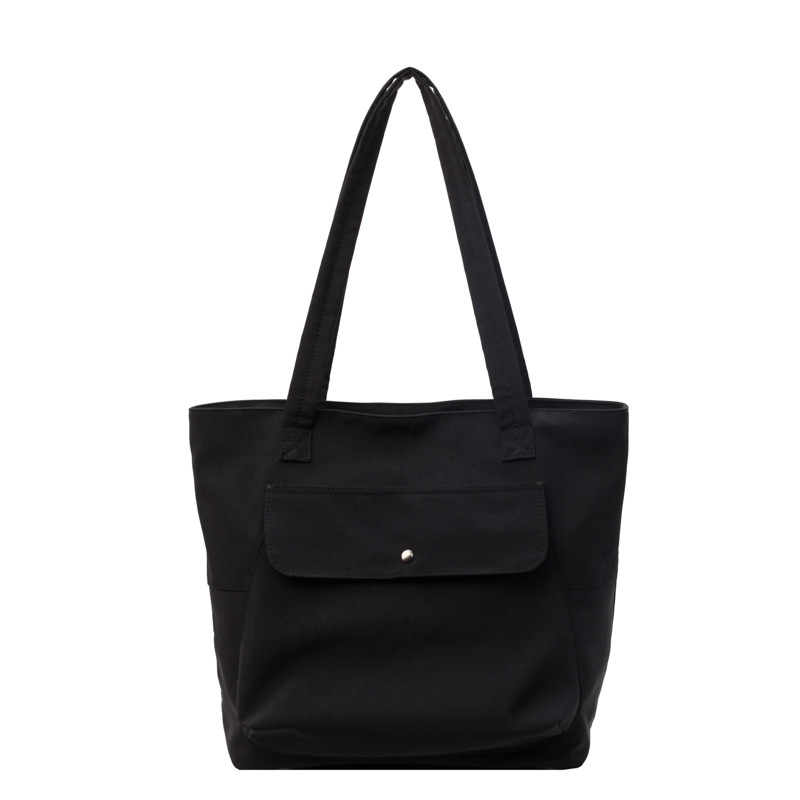 Versatile solid-color canvas bag, tote women's bag, large-capacity Korean-style simple and casual college student commuting and class bag Item Picture