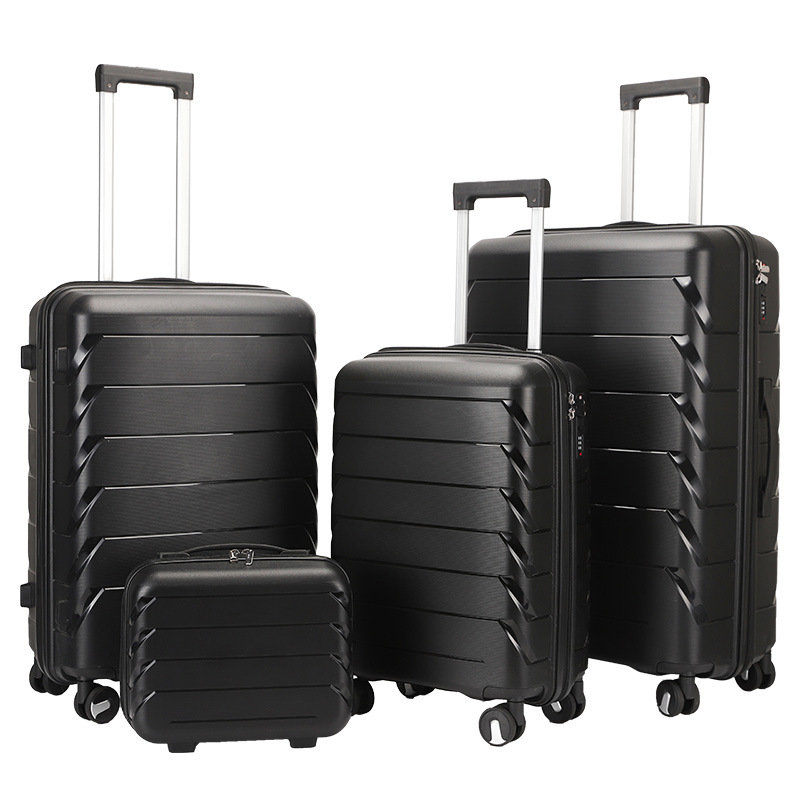 Best-selling pp four-piece set trolley case, silent swivel wheel zipper suitcase, student travel case, 20-inch combination case Item Picture