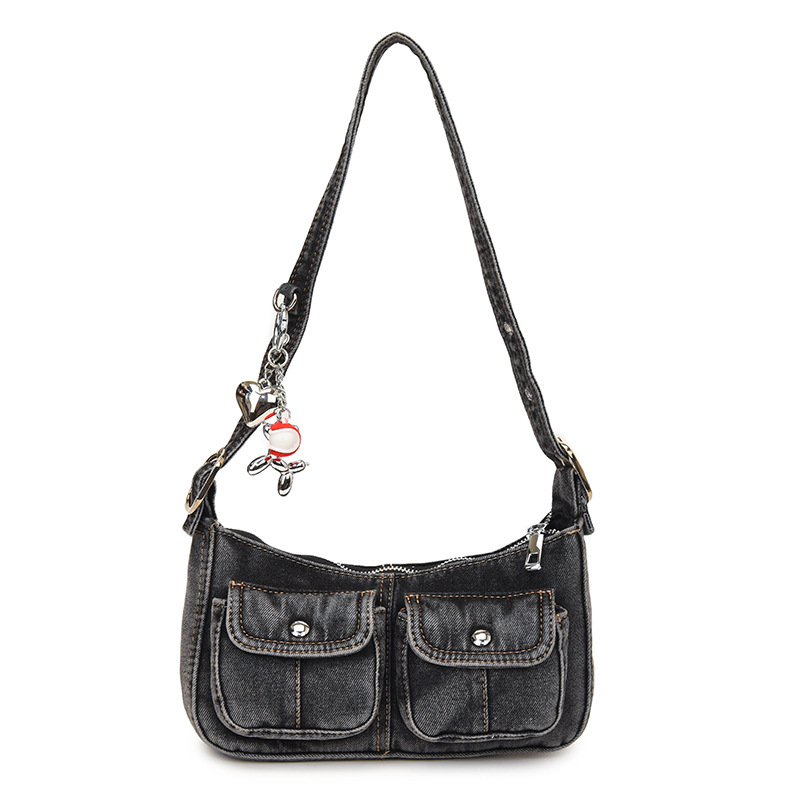 A new high-appeal, retro Hong Kong-style denim underarm bag for women, a casual and lightweight crossbody bag for commuting, traveling and shopping Item Picture