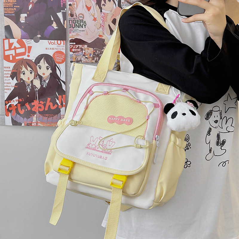 Cute color-blocking and fresh college girl crossbody bag, Japanese-style ins large-capacity student class single-shoulder tote bag details Picture