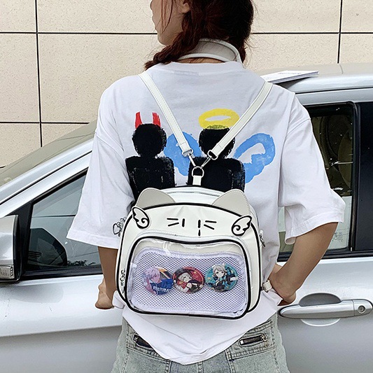 Cute cat transparent smug pain bag, new fashionable and versatile women's large-capacity dual-purpose single-shoulder crossbody bag full figure