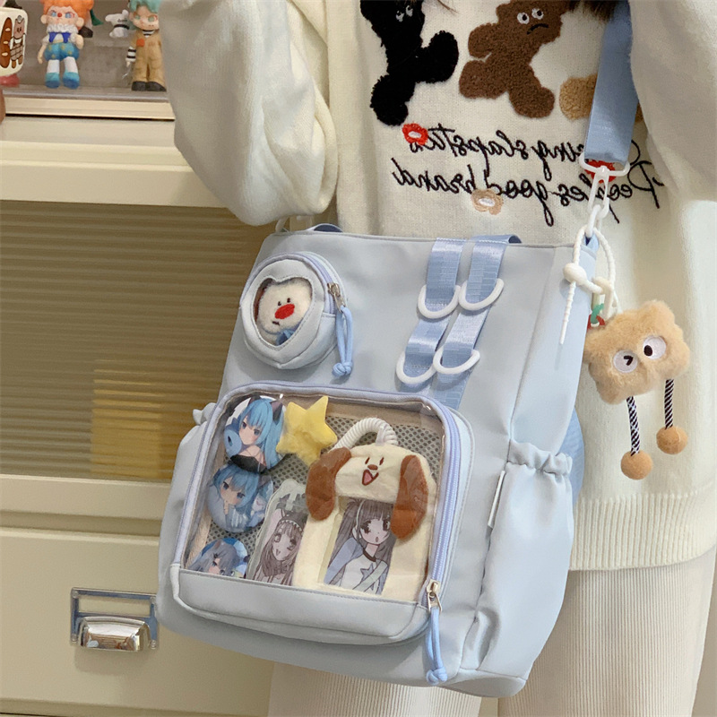 College-style versatile, simple, large-capacity classroom book bag, messenger bag for girls, transparent, slung shoulder, crossbody bag for kids, pain bag details Picture
