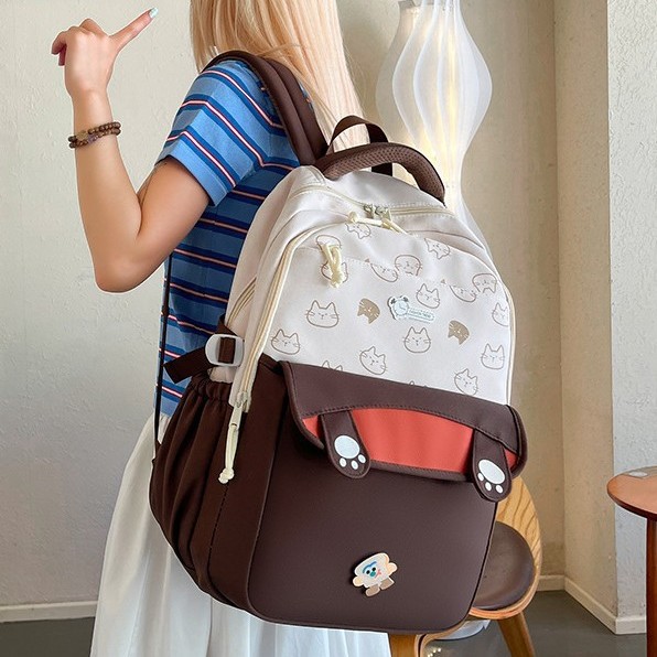 A new high-appeal, fresh and sweet color-blocking backpack from Korean Instagram, a light and simple backpack for junior and senior high school students details Picture