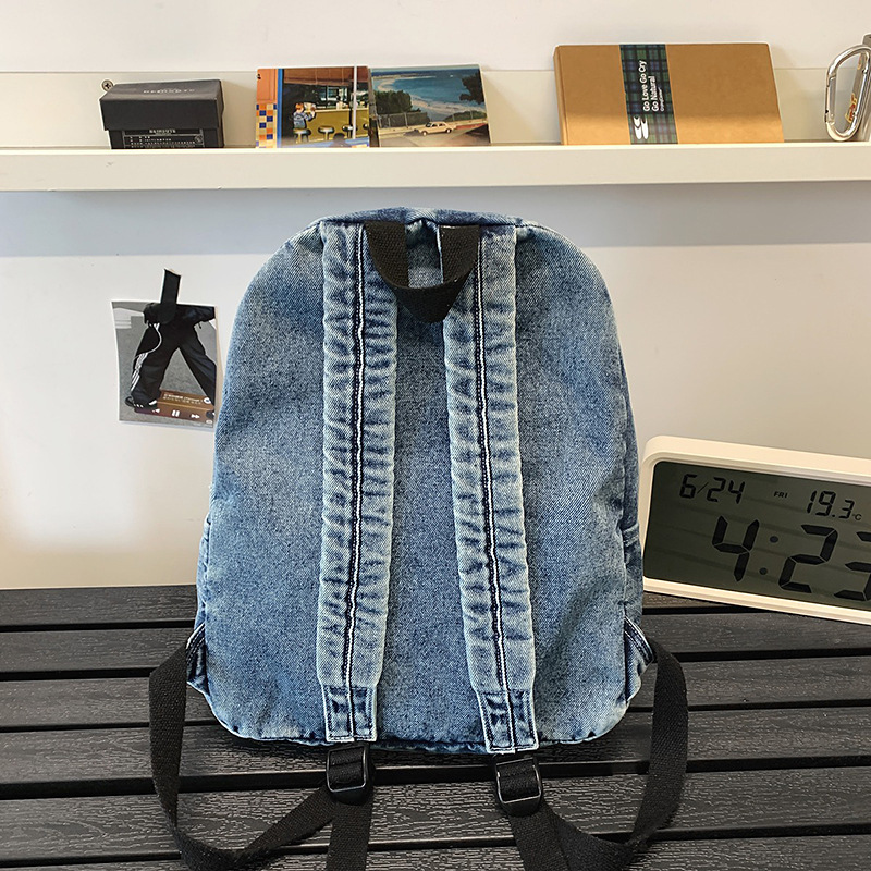 2025 New casual college style single-shoulder bag for couples, fashionable college student schoolbag, simple and lightweight denim backpack Specification drawing