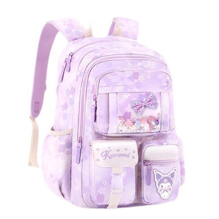 Customizable schoolbag for girls, primary school students, purple sky blue Kuromi bow, large-capacity refrigerator door Item Picture