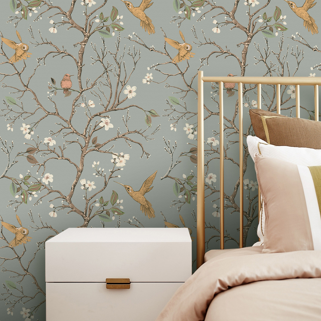 Cross-border wallpaper Flower-and-bird Green Plant self-adhesive wallpaper for living room background renovation, roll wallpaper RW236-250 full figure