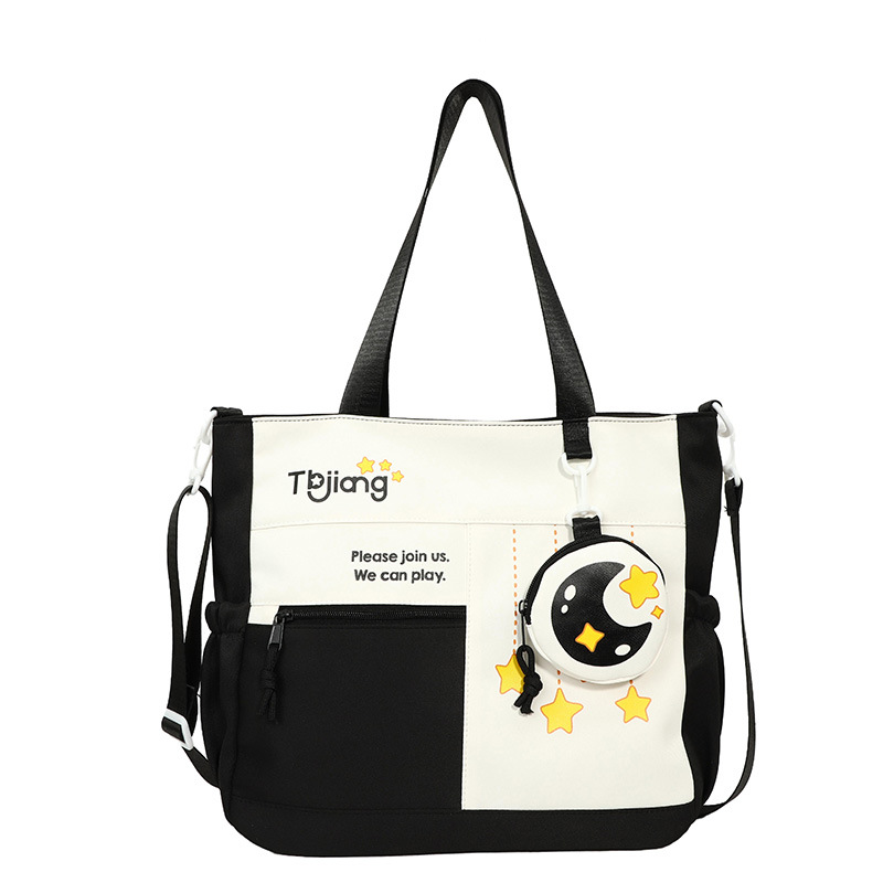 Korean style ins color-blocking student tote bag, tutorial bag, versatile crossbody bag, large-capacity class bag for primary school students, girls Item Picture