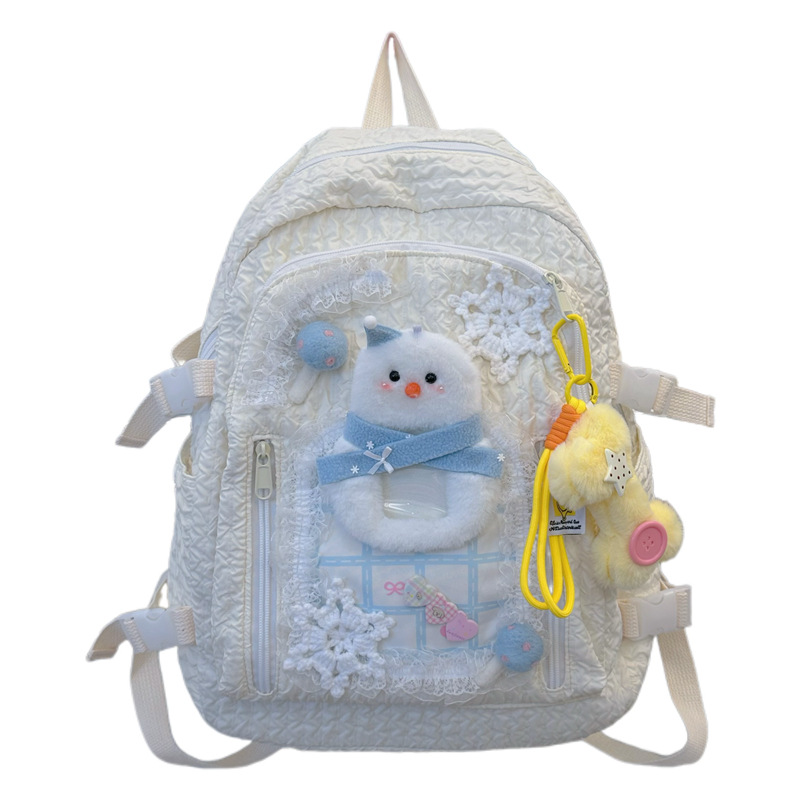 A new high-appearance-level Japanese-style ins fresh and cute snowflake snowman backpack for girls, middle and primary school students in grades 3 to 6 Item Picture