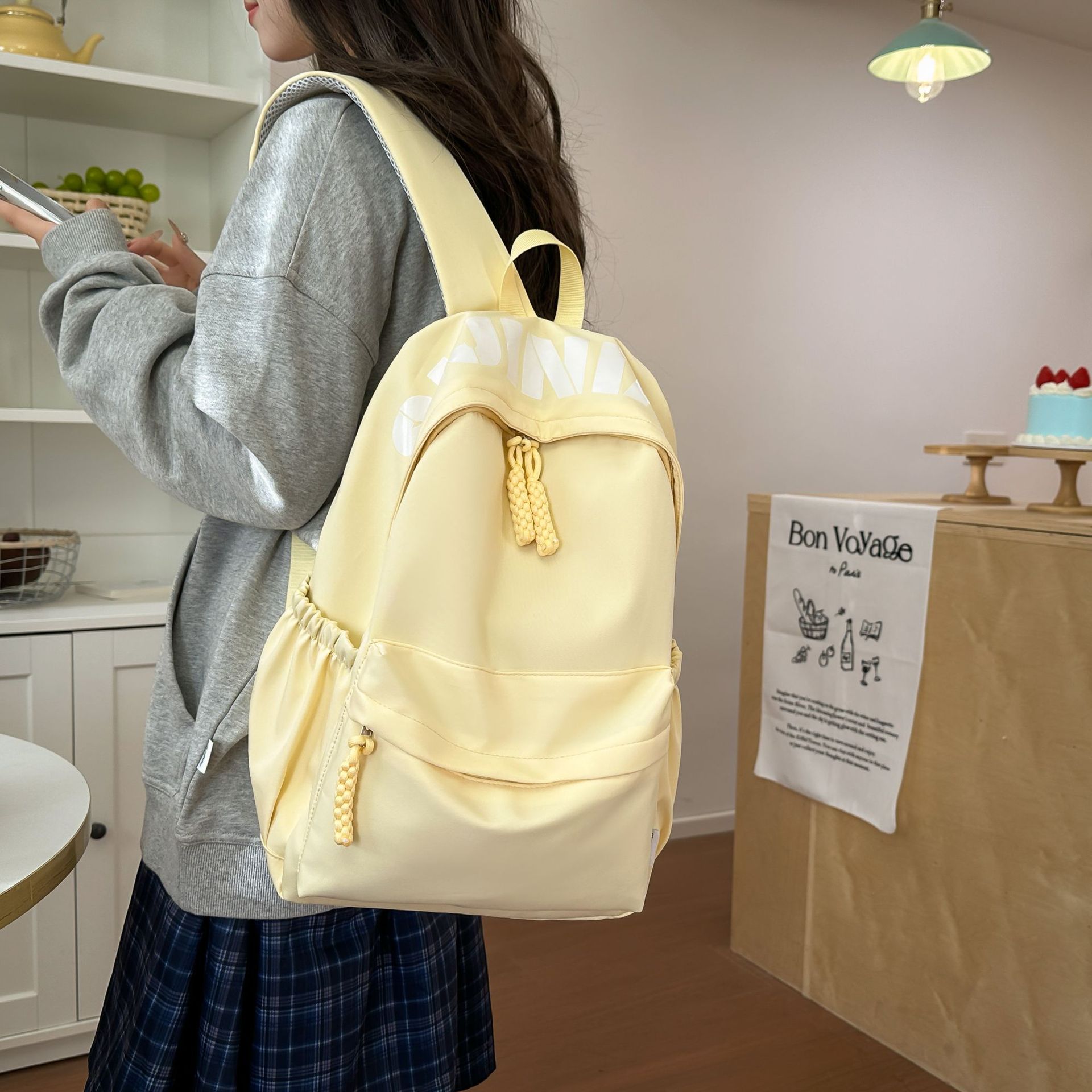 Japanese-style simple forest-themed large-capacity solid color campus backpack, new Spring 2025 lightweight commuter student backpack details Picture