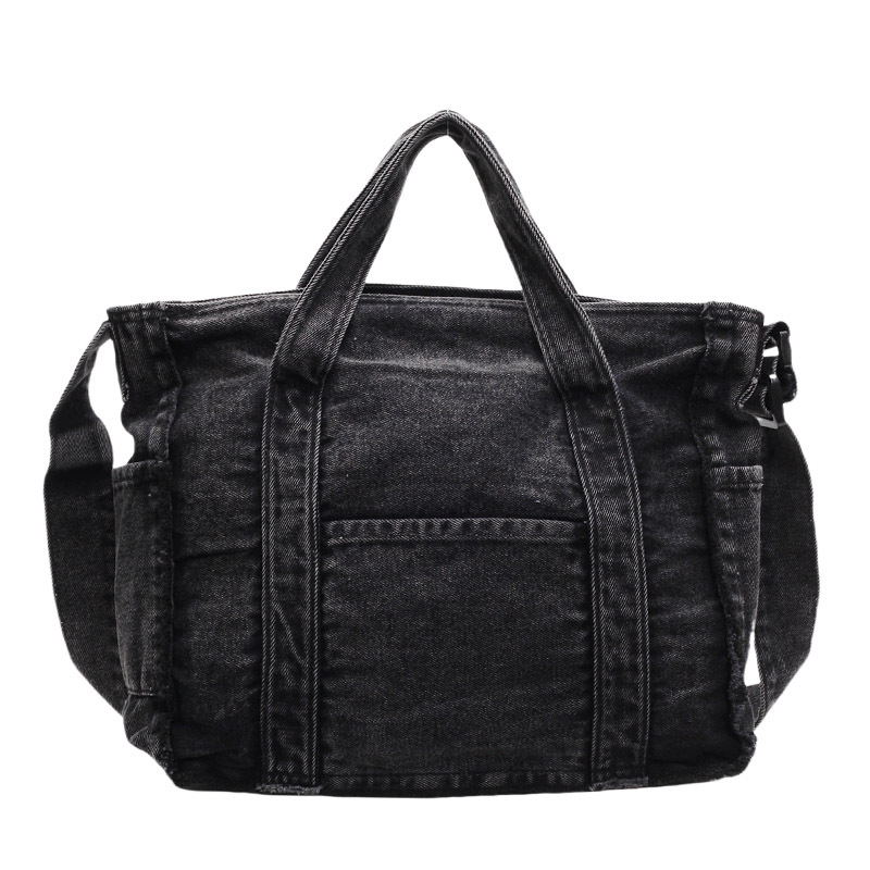 Spring 2025 new vintage denim bag with large capacity, a female Harajuku style college student tote bag Item Picture
