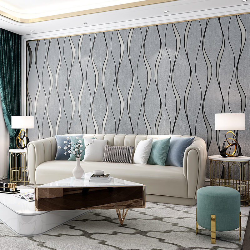 Modern and simple 3D silver-gray striped non-woven fabric wallpaper for living room, TV background and bedroom details Picture