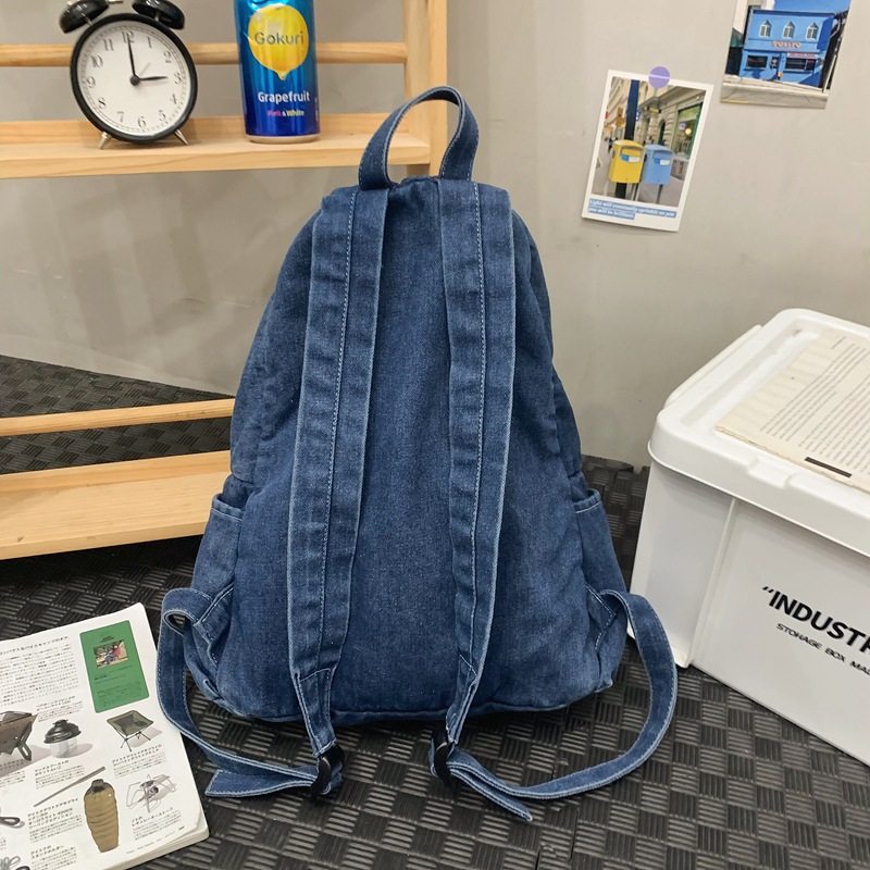 New schoolbag with high appearance level, Hong Kong feng shui wash denim backpack, trendy couple style, casual travel lightweight backpack Specification drawing