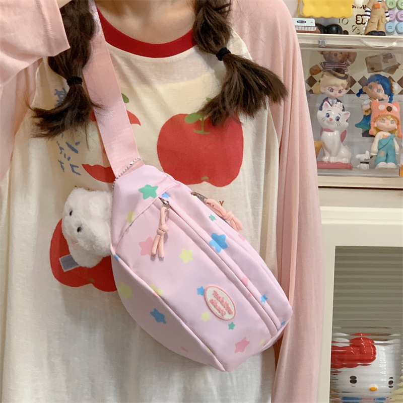 A fresh, sweet and cute star-printed chest bag for women, a new high-appearance-level light and sporty cycling crossbody bag with a forest style full figure