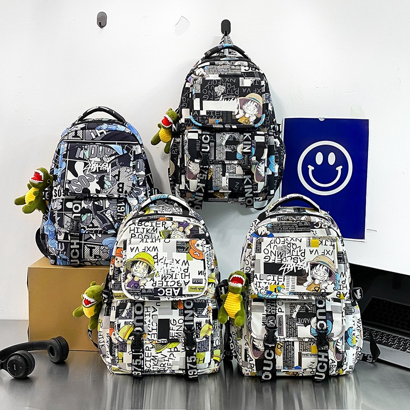 New 2024 schoolbag for boys and girls, junior high school students, simple, large capacity, trendy, high appearance level high school backpack details Picture