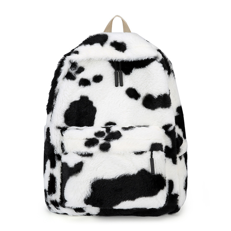 Plush cow, hot girl, high appearance level, large capacity schoolbag for girls in autumn and winter, fluffy girl backpack, cute and casual backpack Item Picture
