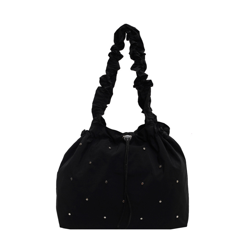 Canvas bag, women's summer pleated college student artistic crossbody bag, large-capacity Korean style fashionable commuting versatile tote bag Item Picture