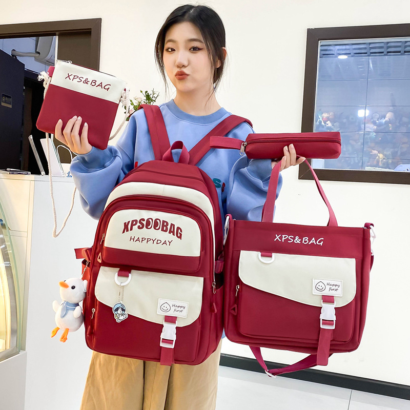 Manufacturer's in-stock four-piece ins schoolbag set, large-capacity back-protecting girls' backpack for junior and senior high school, durable casual backpack Specification drawing