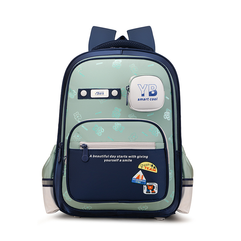 The new schoolbag for primary school students from grades one, two to three and five is a cute Korean-style backpack with multiple layers and contrasting colors Item Picture