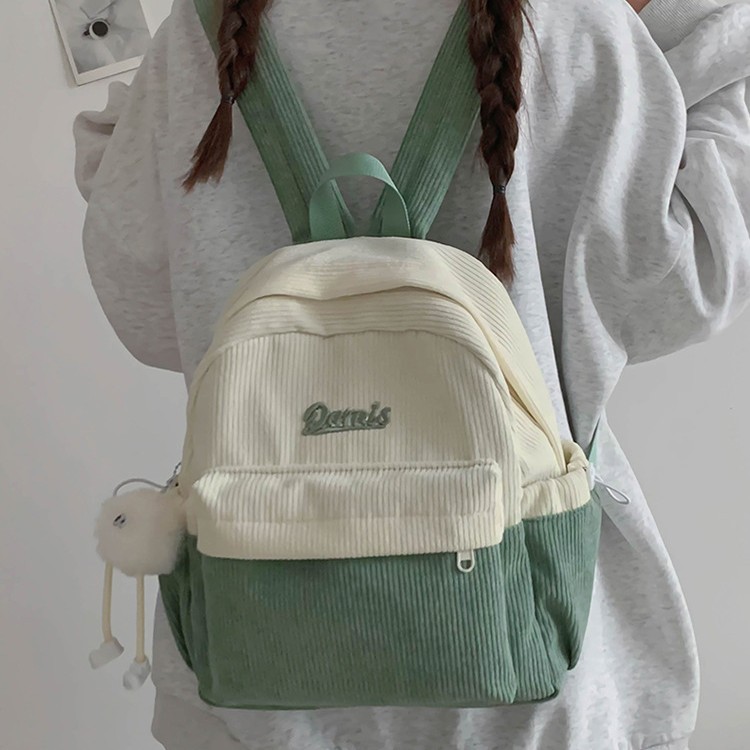 Schoolbag for girls, junior high school students, Korean-style casual corduroy, high appearance level, travel small backpack, cute backpack full figure